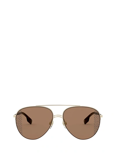 Shop Burberry Be3113 Light Gold Sunglasses