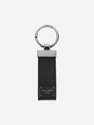 Shop Dolce & Gabbana Black Dg Douphine Leather Keyholder