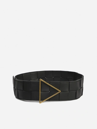 Shop Bottega Veneta Black Twisted Leather Belt In Black-gold
