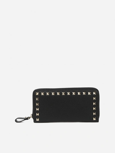 Shop Valentino Rockstud Large Leather Wallet In Nero