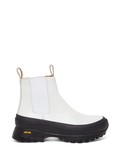 Shop Jil Sander Chelasea Leather Ankle Boots With Vibram Sole In White