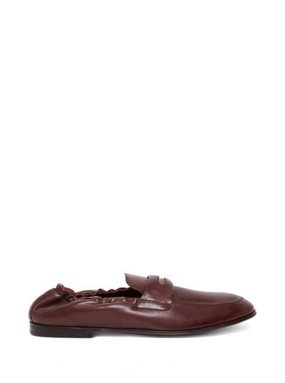 Shop Dolce & Gabbana Brown Leather Loafers With Logo