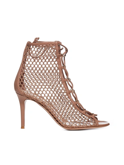 Shop Gianvito Rossi Helena Nappa Leather And Mesh Ankle Boots In Pralinepraline