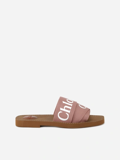 Shop Chloé Woody Sandals In Cotton And Leather In Delicate Pink