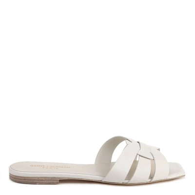Saint Laurent White Slide Sandals With Square Toe For Women