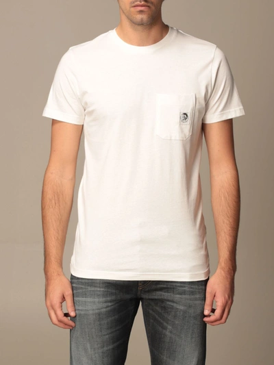 Shop Diesel Cotton T-shirt With Small Logo In White