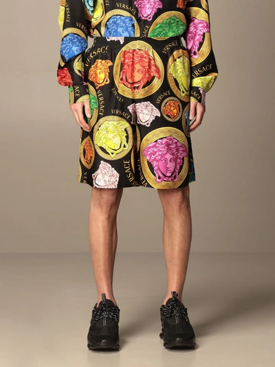 Shop Versace Jogging Bermuda Shorts With Meduse Print In Multicolor