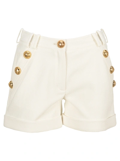 Shop Balmain Black Cotton Low-rise Shorts With Gold-tone Buttons In White