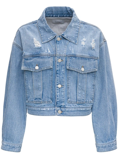 Shop Givenchy Cropped Denim Jacket With Rear Logo Print In Blu