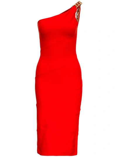 Shop Givenchy Asymmetrical Dress With Chain In Red