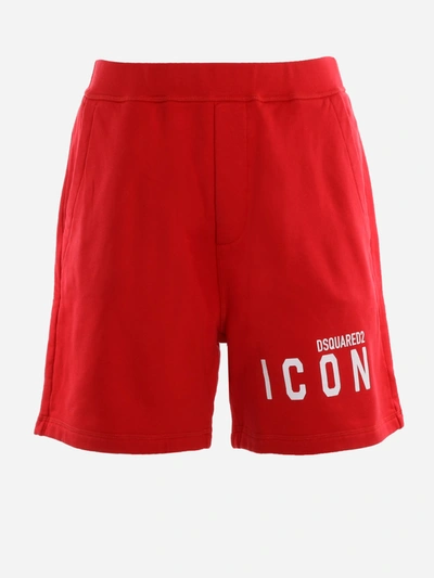 Shop Dsquared2 Cotton Shorts With Contrasting Logo In Red
