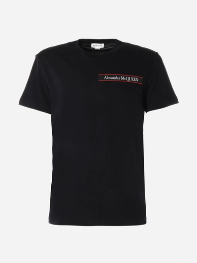 Shop Alexander Mcqueen Cotton T-shirt With Contrasting Color In Black