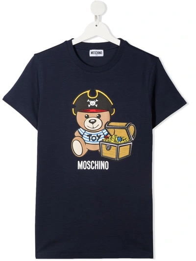 Shop Moschino Blue Jersey T-shirt With Teddy Bear Print