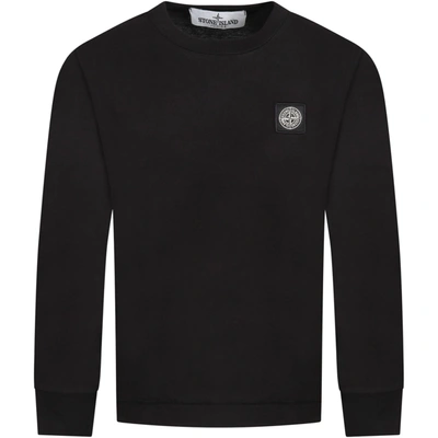 Shop Stone Island Junior Black T-shirt Fo Boy With Iconic Compass