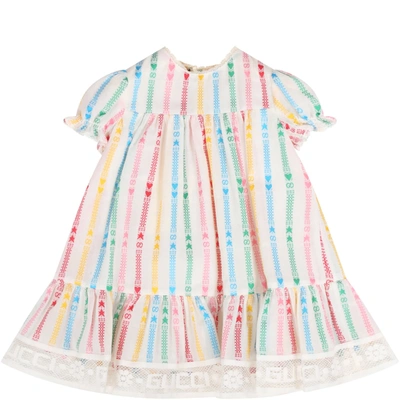 Shop Gucci White Dress For Babygirl With Double Gg