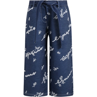 Shop Ermanno Scervino Junior Blue Trouser For Girl With Logos In Denim
