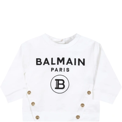 Shop Balmain White Sweatshirt For Babygirl With Logo