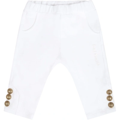 Shop Balmain White Sweatpants For Babykids With Logo