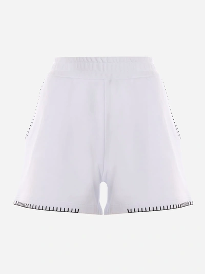 Shop Dondup Cotton Shorts With Contrasting Stitching In Bianco