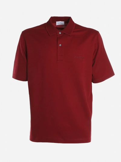 Shop Ferragamo Cotton Polo Shirt With Logo Signature In Red