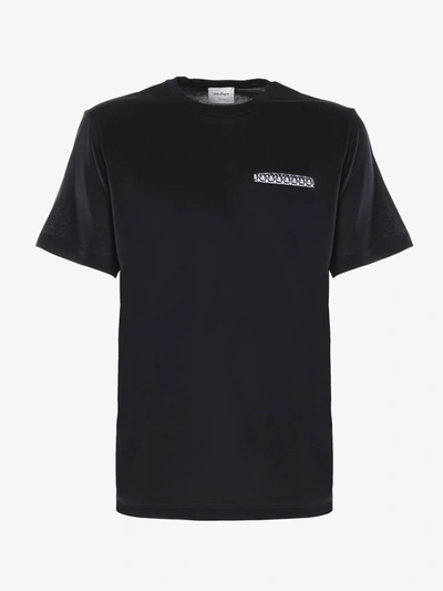 Shop Ferragamo Cotton T-shirt With Front Pocket In Blue-white