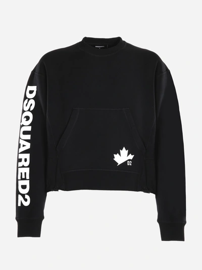 Shop Dsquared2 Cotton Sweatshirt With Logo On The Sleeve In Black