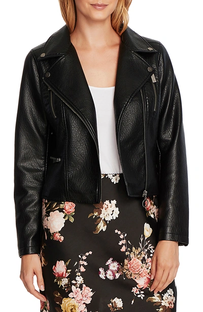 Shop Vince Camuto Textured Faux Leather Moto Jacket In Rich Black