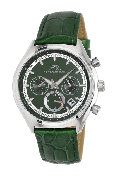 Shop Porsamo Bleu Dylan Miyota Quartz Croc Embossed Leather Strap Watch, 41mm In Green