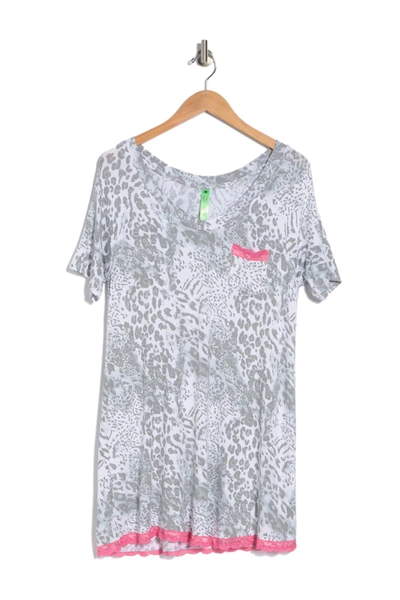 Shop Honeydew Intimates Patterned Lace Trim Sleep Shirt In Cinderleopard