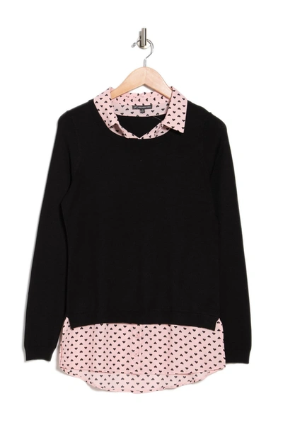 Shop Adrianna Papell Shirttail Twofer Sweater In Bkw/blshrt