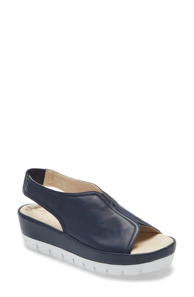 Shop Amalfi By Rangoni Bassano Slingback Wedge Sandal In Deep Blue Parmasoft Leather