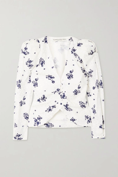 Shop Alessandra Rich Floral-print Silk-jacquard Jacket In White