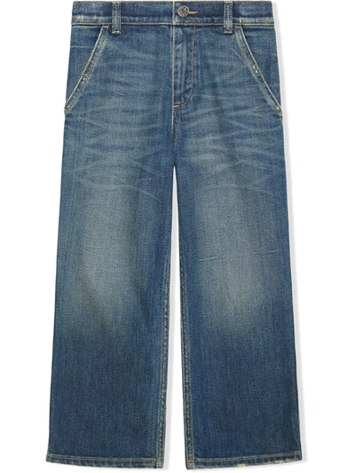 Shop Gucci Wide-leg Distressed Jeans In Blue