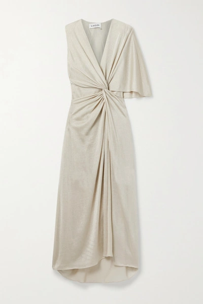 Shop Lanvin Asymmetric Knotted Lurex Gown In Gold