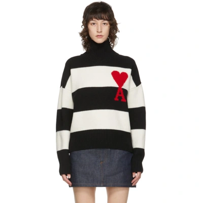 Shop Ami Alexandre Mattiussi Black And White Ami De Coeur Turtleneck In 004 Blk/wht