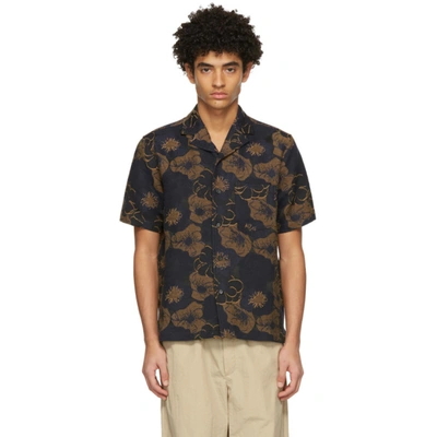 Shop Soulland Navy & Tan Floral Pappy Short Sleeve Shirt In Navy Flower