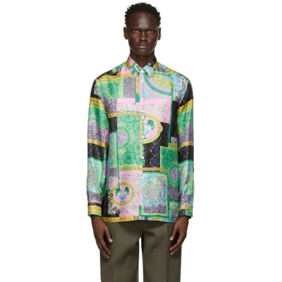 Shop Versace Multicolor Silk Barocco Patchwork Shirt In 5x000 Mutli