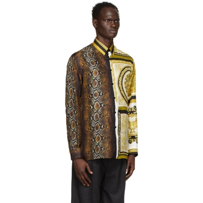 Shop Versace Brown Silk Mixed Print Shirt In 5n030 Gldbr