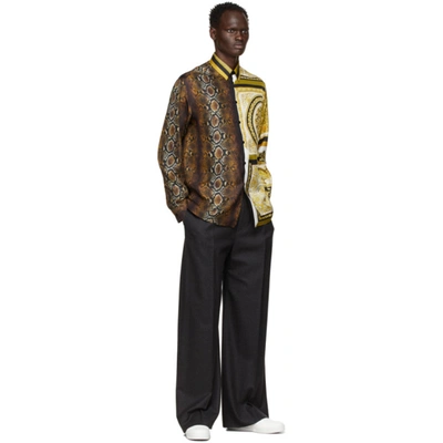 Shop Versace Brown Silk Mixed Print Shirt In 5n030 Gldbr