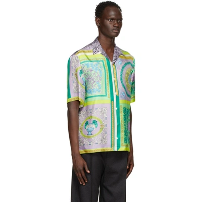 Shop Versace Green & Grey Silk Barocco Mosaic Shirt In 5x000 Multi