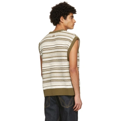 Shop Wooyoungmi Khaki & White Striped V-neck Sweater Vest In Khaki 515k