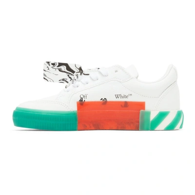 Shop Off-white White & Green Vulcanized Low Sneakers In White Green