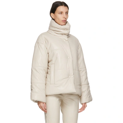Shop Nanushka Off-white Vegan Leather Hide Puffer Jacket In Creme