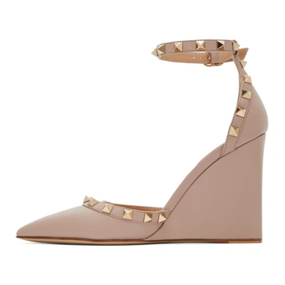 Shop Valentino Pink  Garavani Rockstud Wedge 100 Heels In P45 Poudre