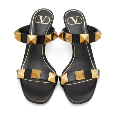 Shop Valentino Black  Garavani Roman Stud 65 Heeled Sandals In 0no Black