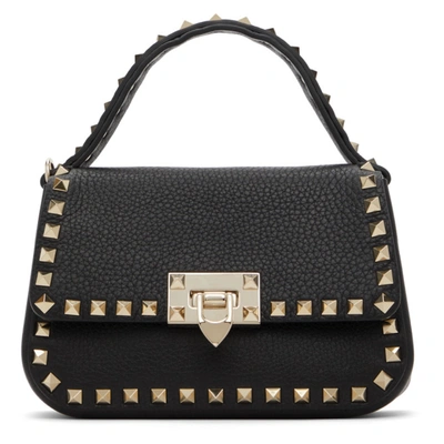 Shop Valentino Black  Garavani Small Rockstud Top Handle Bag In 0no Black