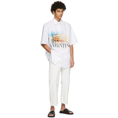 Shop Valentino White Roman Sketches Short Sleeve Shirt In 34s Bianco/