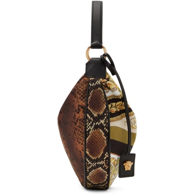 Shop Versace Multicolor Mixed Print Half-moon Shoulder Bag In Dnmov Gold