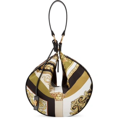 Shop Versace Multicolor Mixed Print Half-moon Shoulder Bag In Dnmov Gold