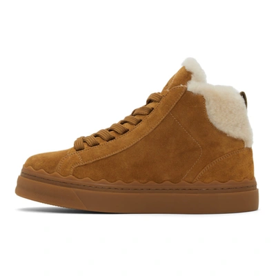 Shop Chloé Brown Shearling Lauren High-top Sneakers In 243 Natbrn